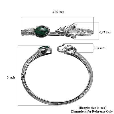 African Malachite 5.85 ctw Elephant Cuff Bracelet in Stainless Steel (7.50 In)