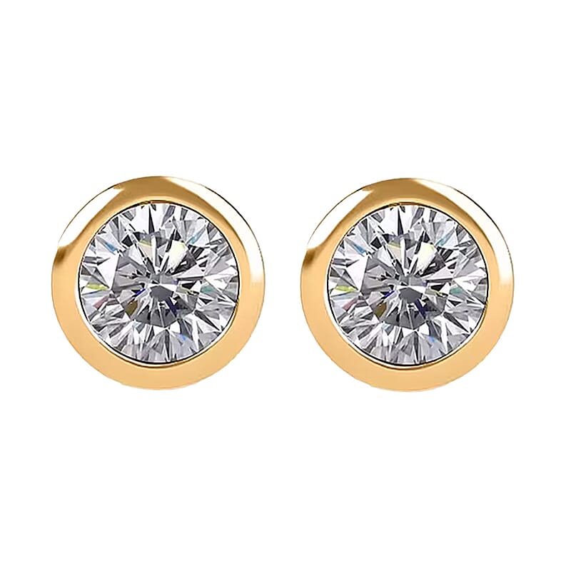 Poke Free Luxuriant Lab Grown Diamond G-H SI 0.50 ctw Solitaire Stud Earrings in 18K Vermeil Yellow Gold Over Sterling Silver