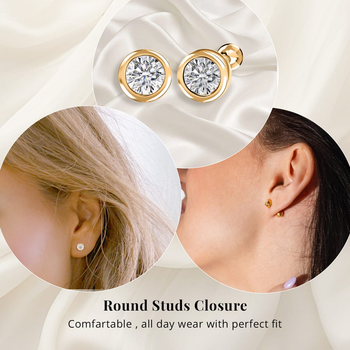 Poke Free Luxuriant Lab Grown Diamond G-H SI 0.50 ctw Solitaire Stud Earrings in 18K Vermeil Yellow Gold Over Sterling Silver image number 1