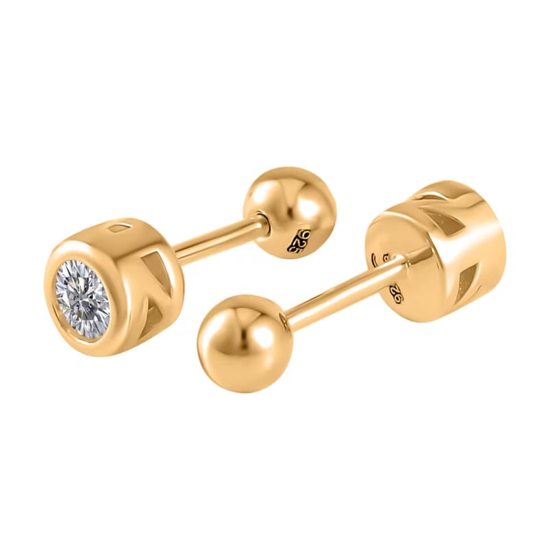 Poke Free Luxuriant Lab Grown Diamond G-H SI 0.50 ctw Solitaire Stud Earrings in 18K Vermeil Yellow Gold Over Sterling Silver