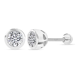 Poke Free Luxuriant Lab Grown Diamond SI 0.50 ctw Solitaire Stud Earrings in Rhodium Over Sterling Silver