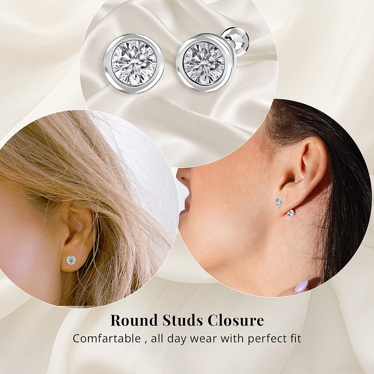 Poke Free Luxuriant Lab Grown Diamond SI 0.50 ctw Solitaire Stud Earrings in Rhodium Over Sterling Silver image number 1