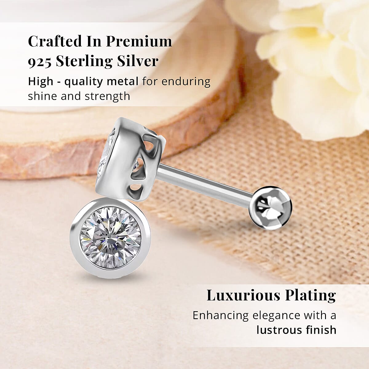 Poke Free Luxuriant Lab Grown Diamond SI 0.50 ctw Solitaire Stud Earrings in Rhodium Over Sterling Silver image number 2
