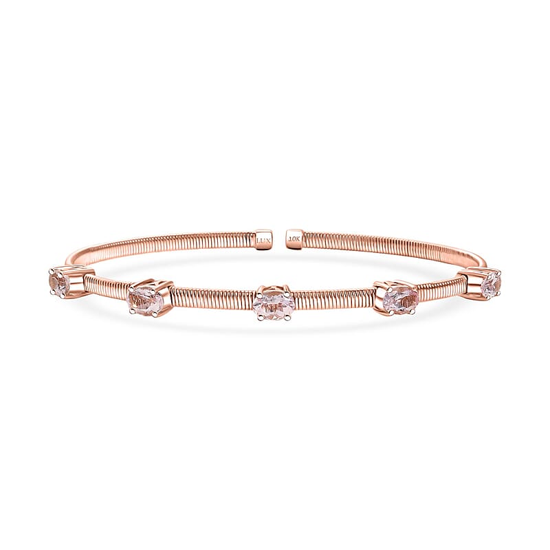 Luxoro AAA Pink Morganite 2.25 ctw 5 Elements of Earth Adjustable Bangle Bracelet in 10K Rose Gold 4.22 Grams
