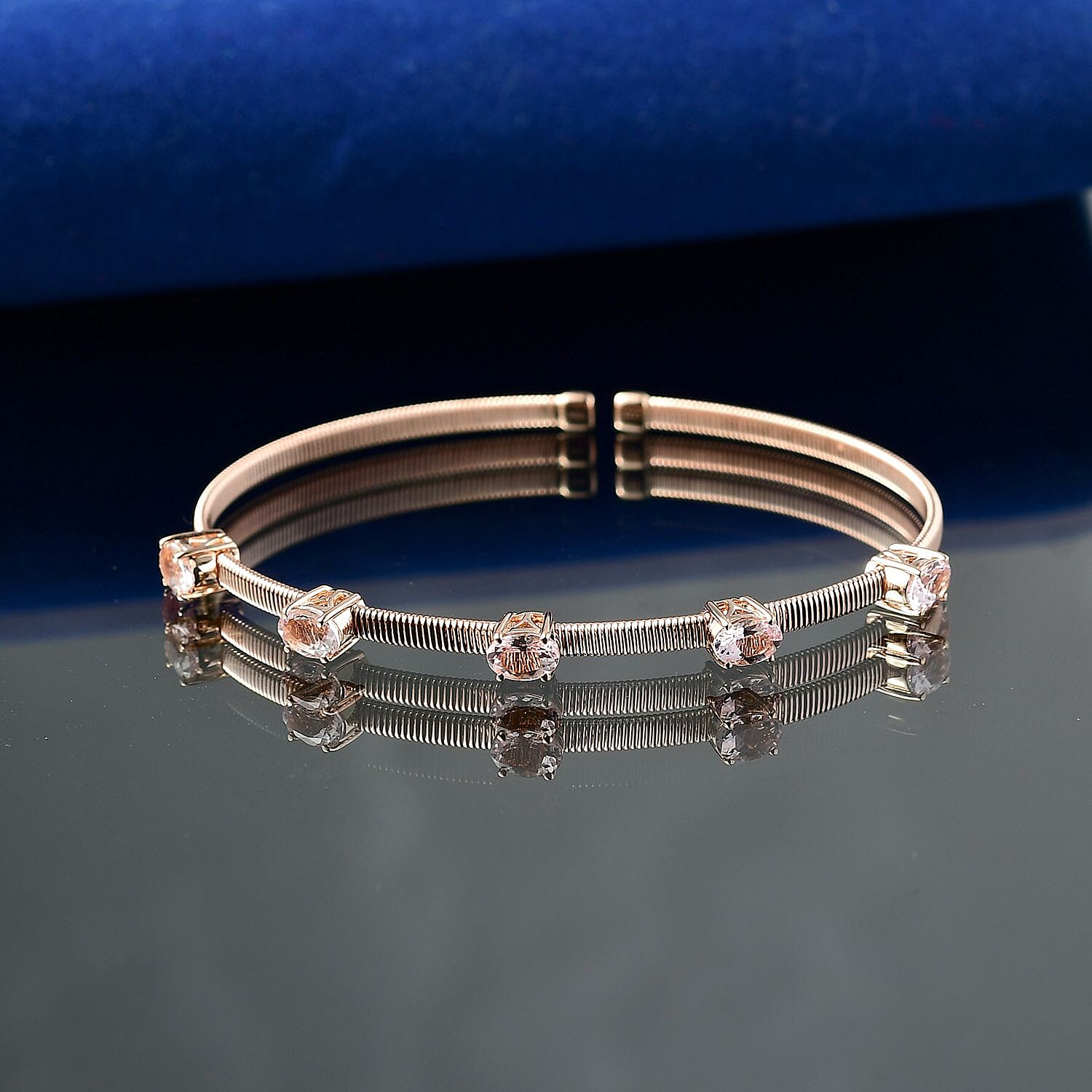 Luxoro AAA Pink Morganite 2.25 ctw 5 Elements of Earth Adjustable Bangle Bracelet in 10K Rose Gold 4.22 Grams