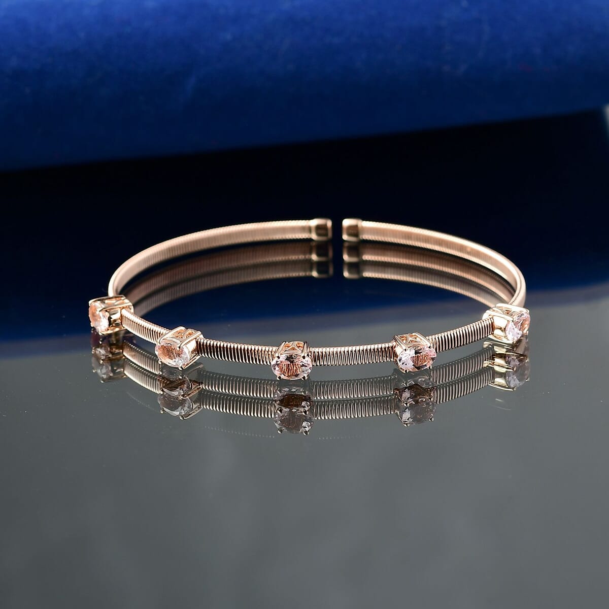 Luxoro AAA Pink Morganite 2.25 ctw Adjustable Bangle Bracelet in 10K Rose Gold 4.22 Grams image number 1