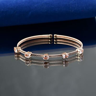 Luxoro AAA Pink Morganite 2.25 ctw 5 Elements of Earth Adjustable Bangle Bracelet in 10K Rose Gold 4.22 Grams