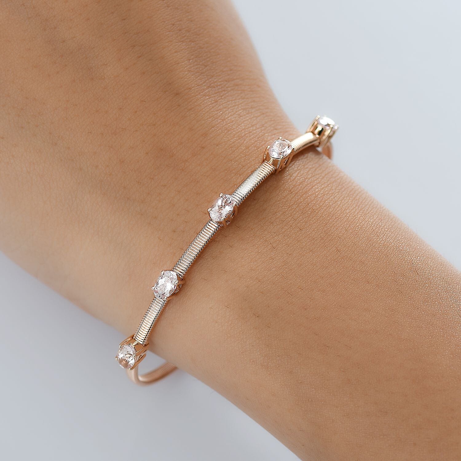 Luxoro AAA Pink Morganite 2.25 ctw 5 Elements of Earth Adjustable Bangle Bracelet in 10K Rose Gold 4.22 Grams