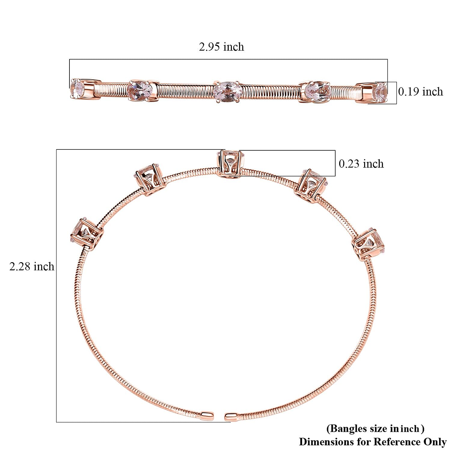 Luxoro AAA Pink Morganite 2.25 ctw 5 Elements of Earth Adjustable Bangle Bracelet in 10K Rose Gold 4.22 Grams