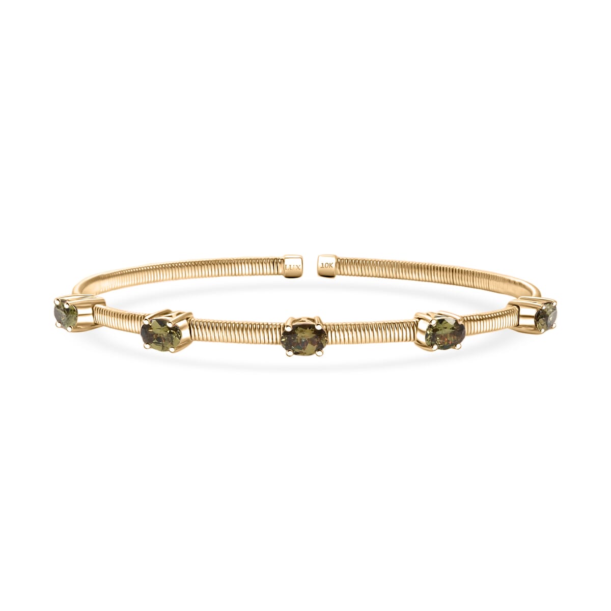 Luxoro Premium Ambanja Demantoid Garnet 2.35 ctw 5 Elements of Earth Adjustable Bangle Bracelet in 10K Yellow Gold 4.22 Grams image number 0