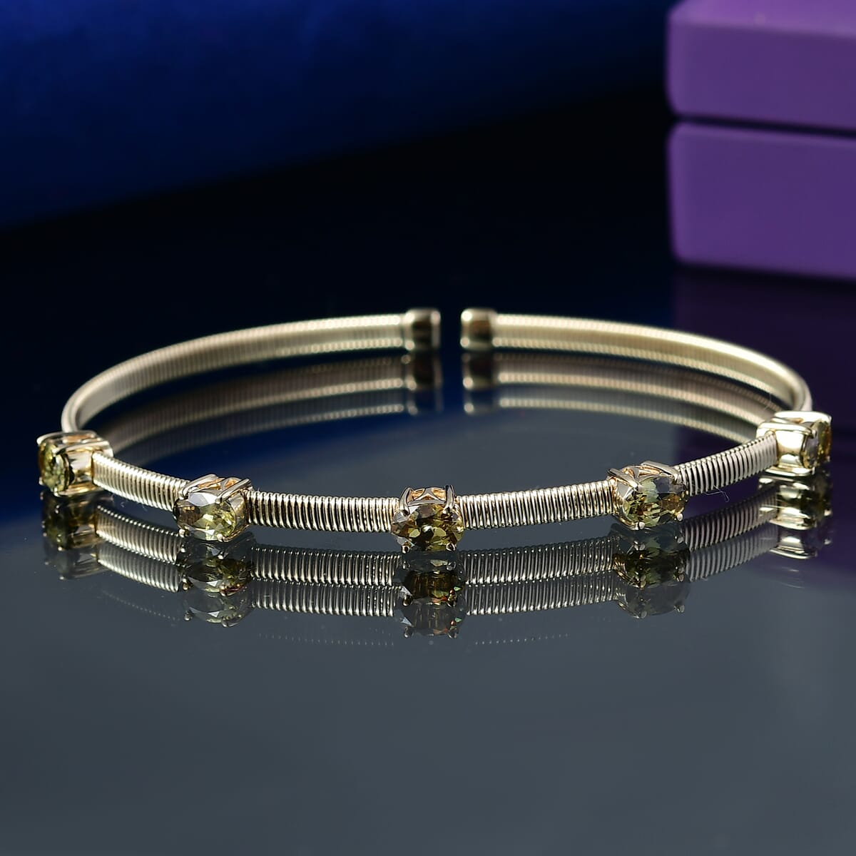 Luxoro Premium Ambanja Demantoid Garnet 2.35 ctw 5 Elements of Earth Adjustable Bangle Bracelet in 10K Yellow Gold 4.22 Grams image number 1