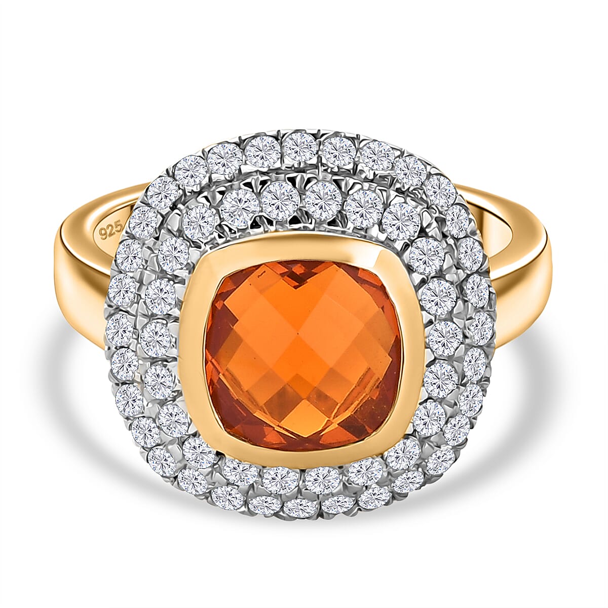 Crimson Fire Opal and Moissanite 2.64 ctw Ring in 18K Vermeil Yellow Gold Over Sterling Silver (Size 8.0)