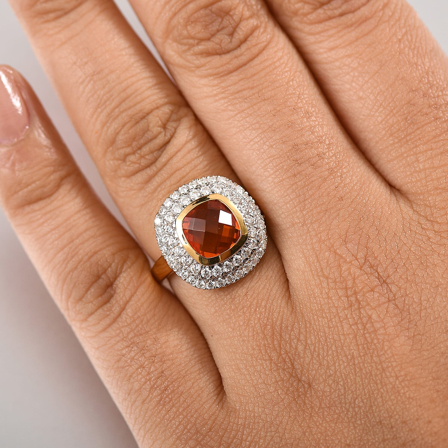 Crimson Fire Opal and Moissanite 2.64 ctw Ring in 18K Vermeil Yellow Gold Over Sterling Silver (Size 8.0)