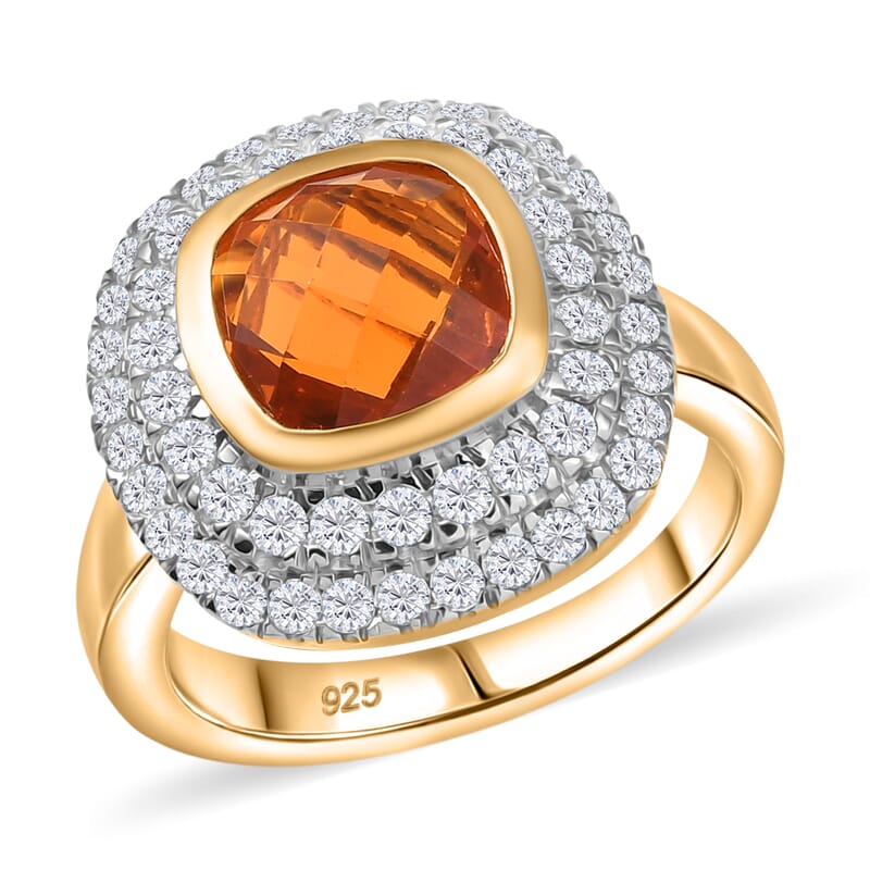 Crimson Fire Opal and Moissanite 2.64 ctw Ring in 18K Vermeil Yellow Gold Over Sterling Silver (Size 8.0)