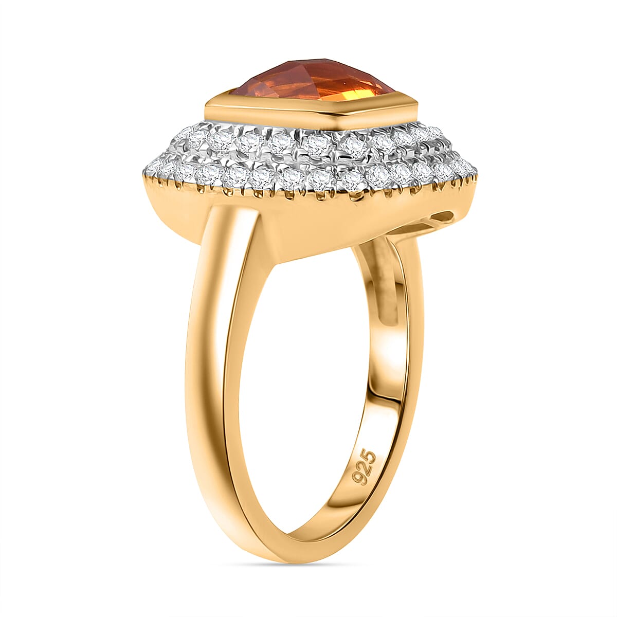 Crimson Fire Opal and Moissanite 2.64 ctw Ring in 18K Vermeil Yellow Gold Over Sterling Silver (Size 8.0)