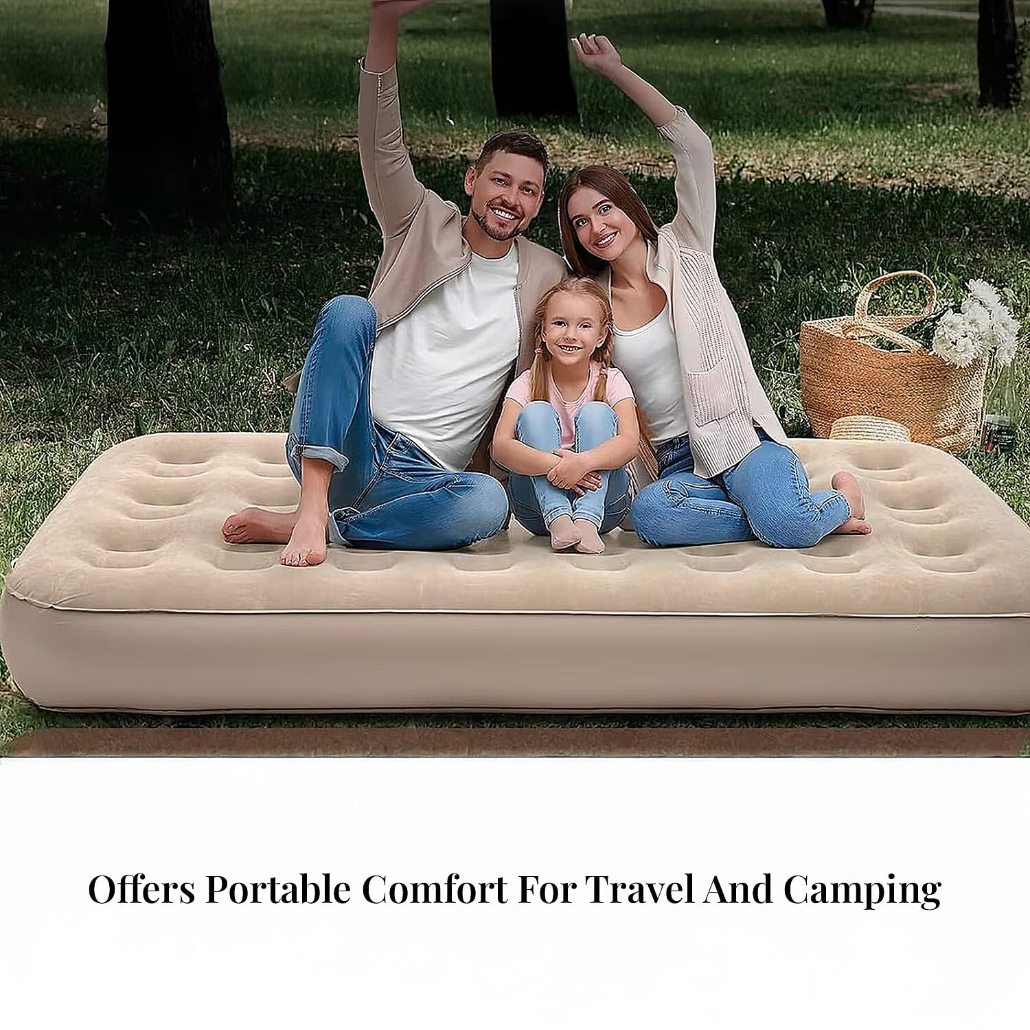 Rechargeable Beige Auto Inflation Air Mattress with Built in Pump