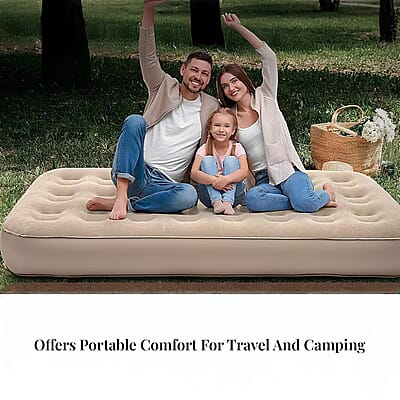 Rechargeable Beige Auto Inflation Air Mattress with Built in Pump