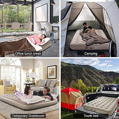 Rechargeable Beige Auto Inflation Air Mattress with Built in Pump
