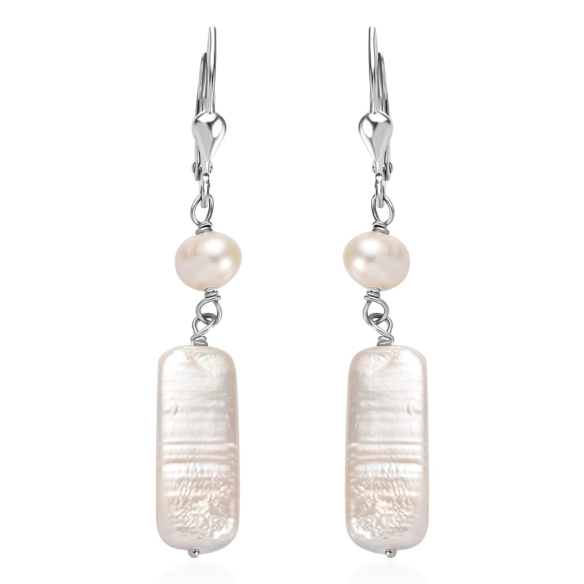 White Freshwater Pearl Dangle Earrings in Rhodium Over Sterling Silver image number 0