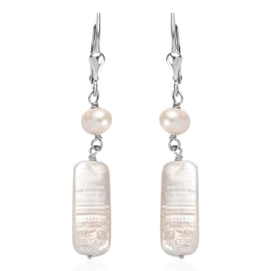 White Freshwater Pearl Dangle Earrings in Rhodium Over Sterling Silver