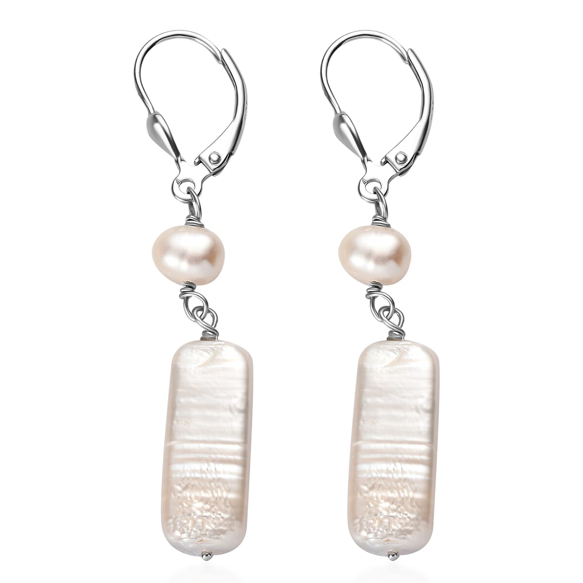 White Freshwater Pearl Dangle Earrings in Rhodium Over Sterling Silver image number 3