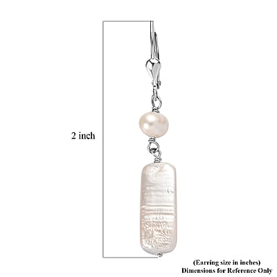 White Freshwater Pearl Dangle Earrings in Rhodium Over Sterling Silver