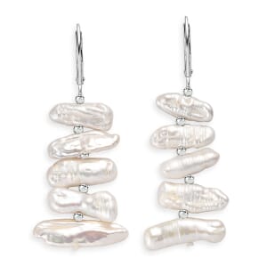 White Freshwater Pearl Fancy Earrings in Rhodium Over Sterling Silver