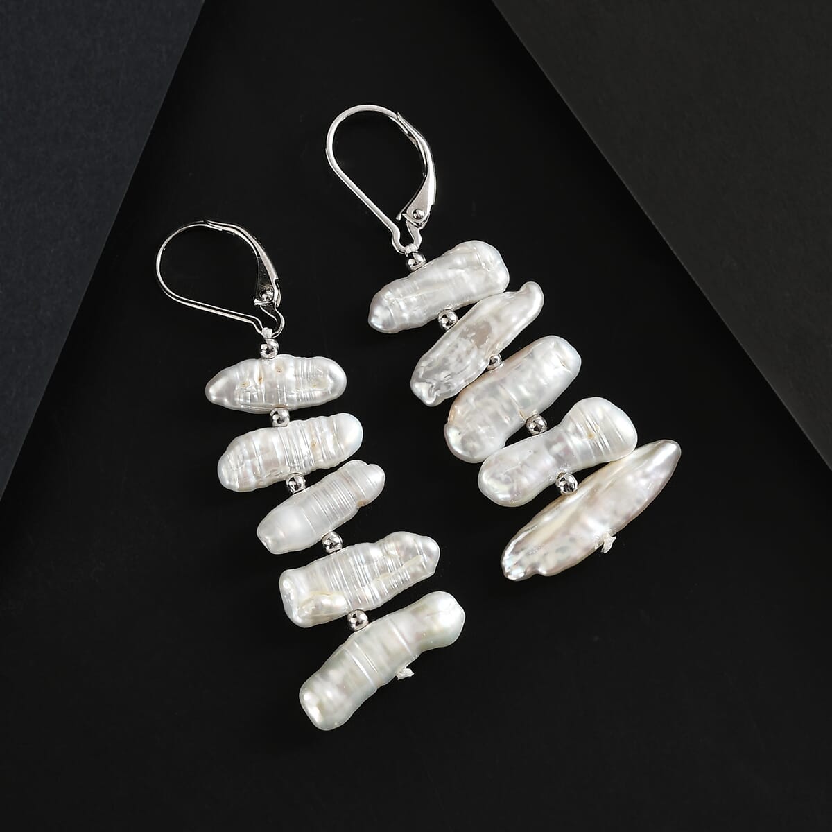 White Freshwater Pearl Fancy Earrings in Rhodium Over Sterling Silver image number 1