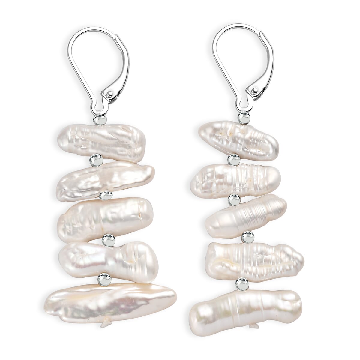 White Freshwater Pearl Fancy Earrings in Rhodium Over Sterling Silver image number 3
