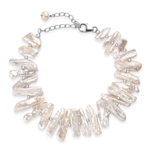 White Keshi Pearl Bracelet in Rhodium Over Sterling Silver (7.25 In)