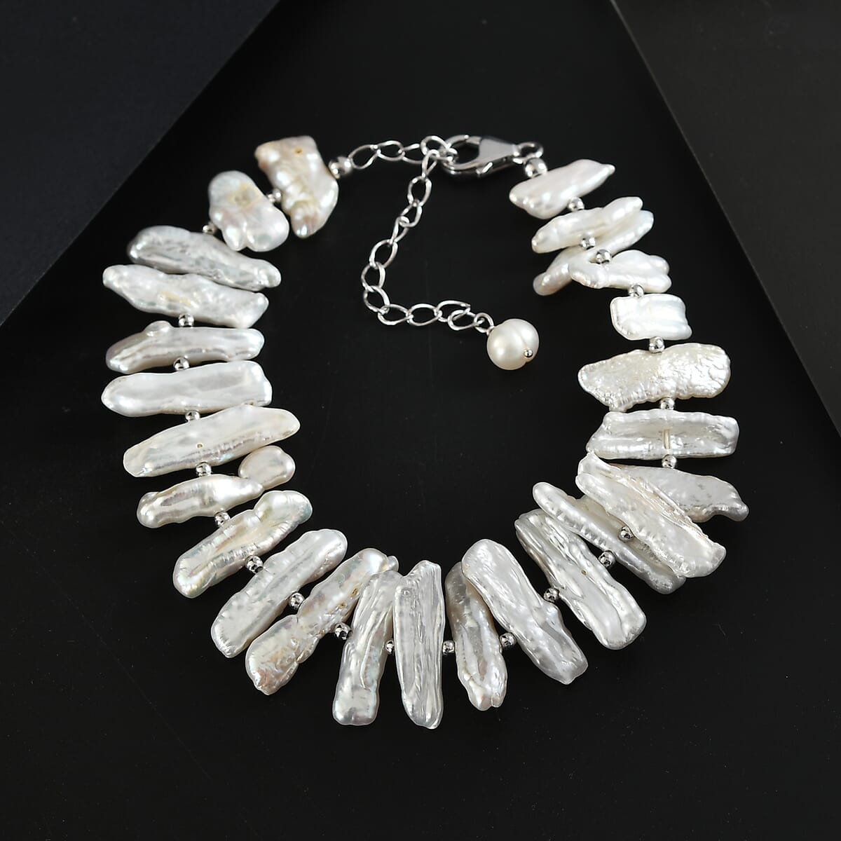 White Keshi Pearl Bracelet in Rhodium Over Sterling Silver (7.25 In) image number 1
