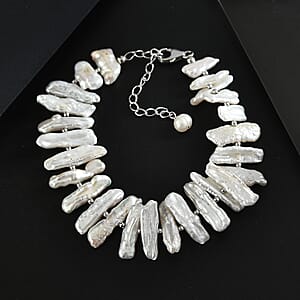 White Keshi Pearl Bracelet in Rhodium Over Sterling Silver (7.25 In)