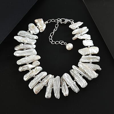 White Keshi Pearl Bracelet in Rhodium Over Sterling Silver (7.25 In)