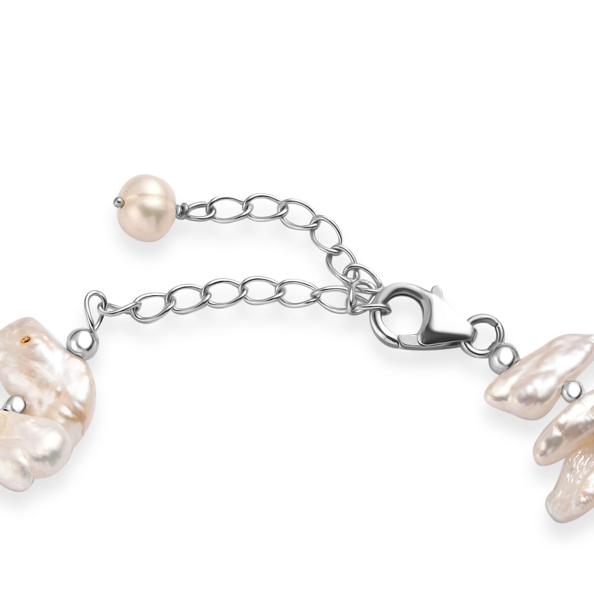 White Keshi Pearl Bracelet in Rhodium Over Sterling Silver (7.25 In) image number 3