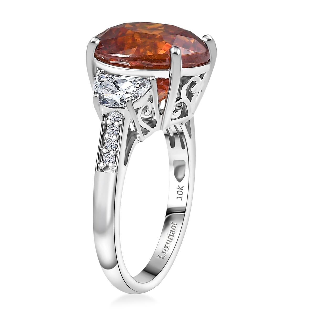 Premium Picos Altos Sphalerite and E-F VS Luxuriant Lab Grown Diamond 12.35 ctw Flare Arc Ring in 10K White Gold (Size 7.0) image number 3