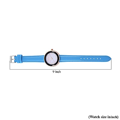 Strada Japanese Movement  Simulated MOP Carved Dial Watch With Light Blue Faux Leather (39.8mm)
