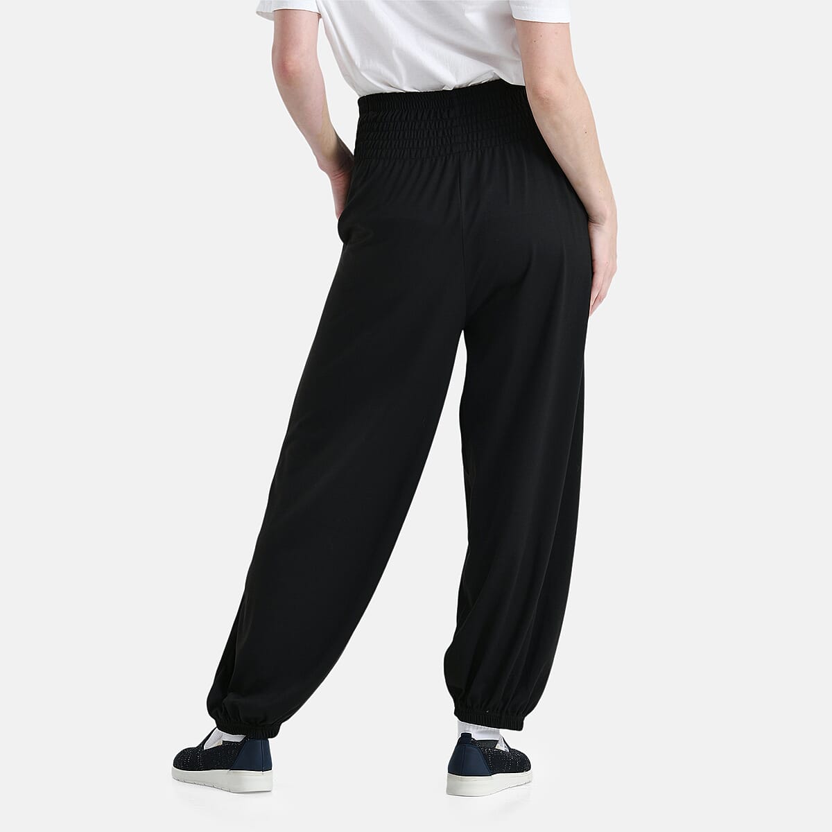 Black Knit Wear Smocked Waist Pant with Elastic Ankles - One Size Fits Most image number 1