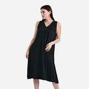TAMSY Black Knit Sleeveless Midi House Dress - One Size Fits Most