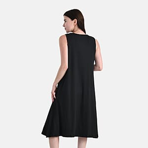 TAMSY Black Knit Sleeveless Midi House Dress - One Size Fits Most