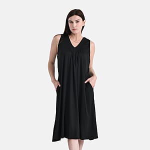 TAMSY Black Knit Sleeveless Midi House Dress - One Size Fits Most