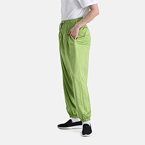 Tamsy Lime Knit Smocked Waist Haram Pants with Elastic Ankles - One Size Fits Most
