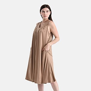 TAMSY Taupe Knit Sleeveless Midi House Dress - One Size Fits Most