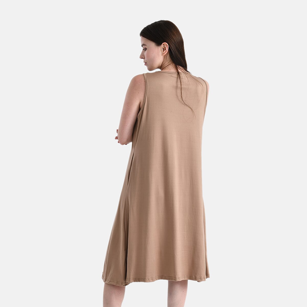 TAMSY Taupe Knit Sleeveless Midi House Dress - One Size Fits Most image number 1