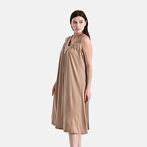 TAMSY Taupe Knit Sleeveless Midi House Dress - One Size Fits Most
