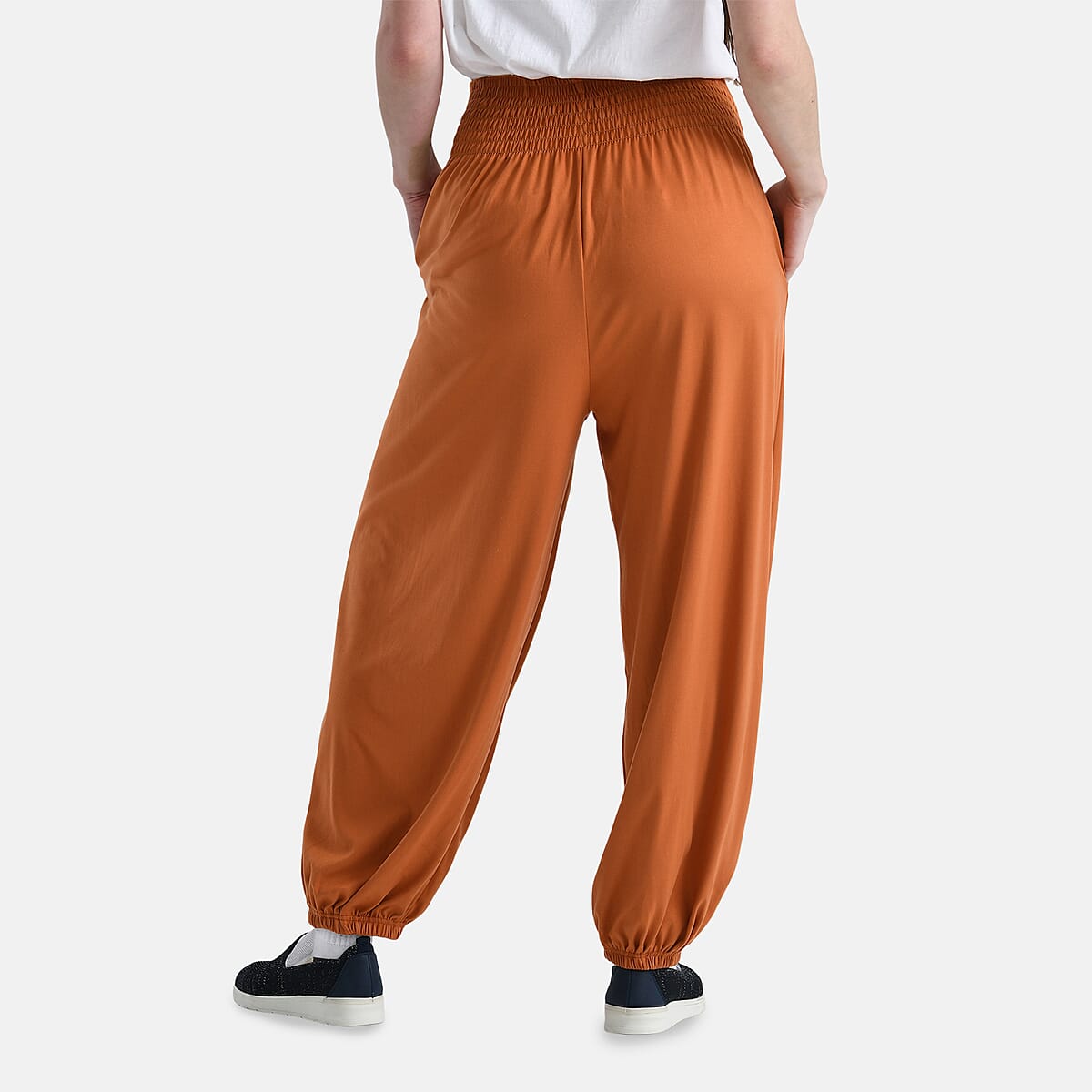 Tamsy Cinnamon Knit Smocked Waist Haram Pants with Elastic Ankles - One Size Fits Most image number 1