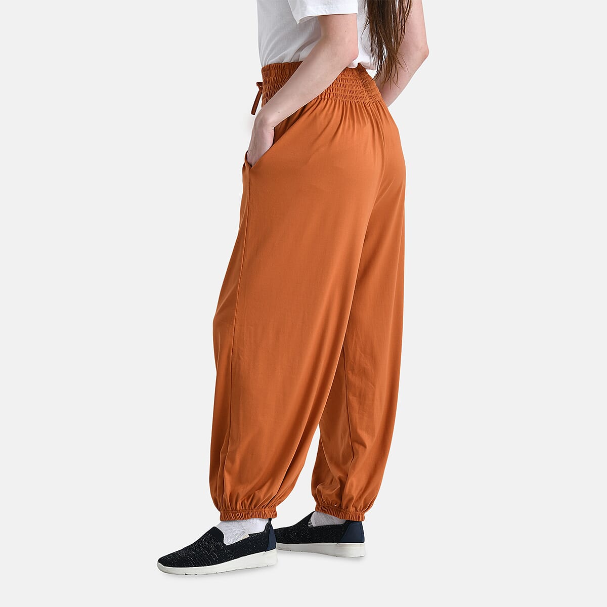 Tamsy Cinnamon Knit Smocked Waist Haram Pants with Elastic Ankles - One Size Fits Most image number 2