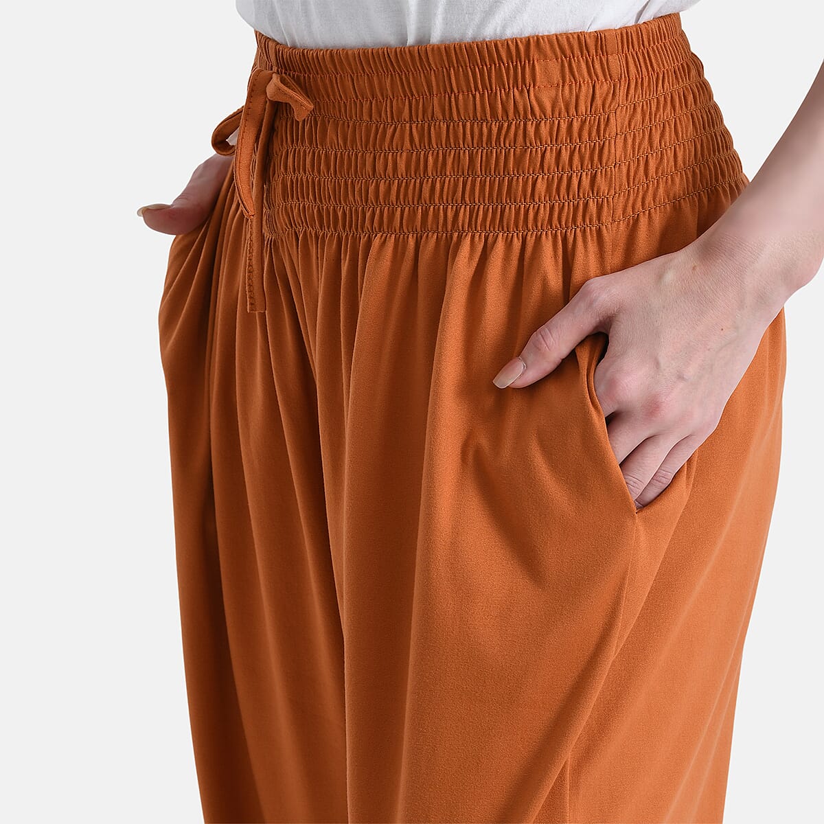 Tamsy Cinnamon Knit Smocked Waist Haram Pants with Elastic Ankles - One Size Fits Most image number 4