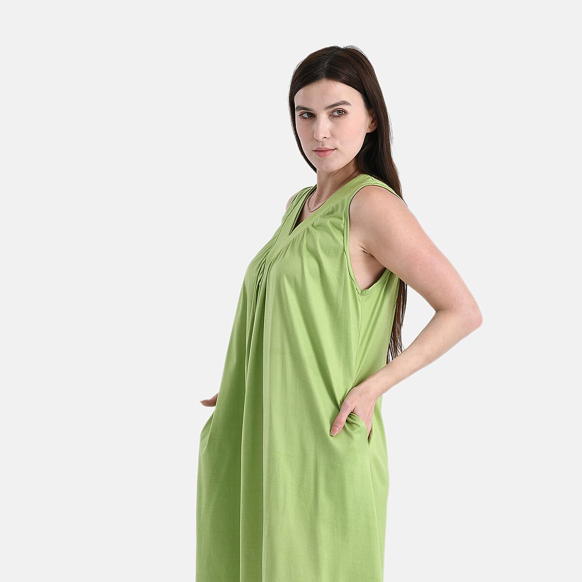 TAMSY Lime Knit Sleeveless Midi House Dress - One Size Fits Most image number 4