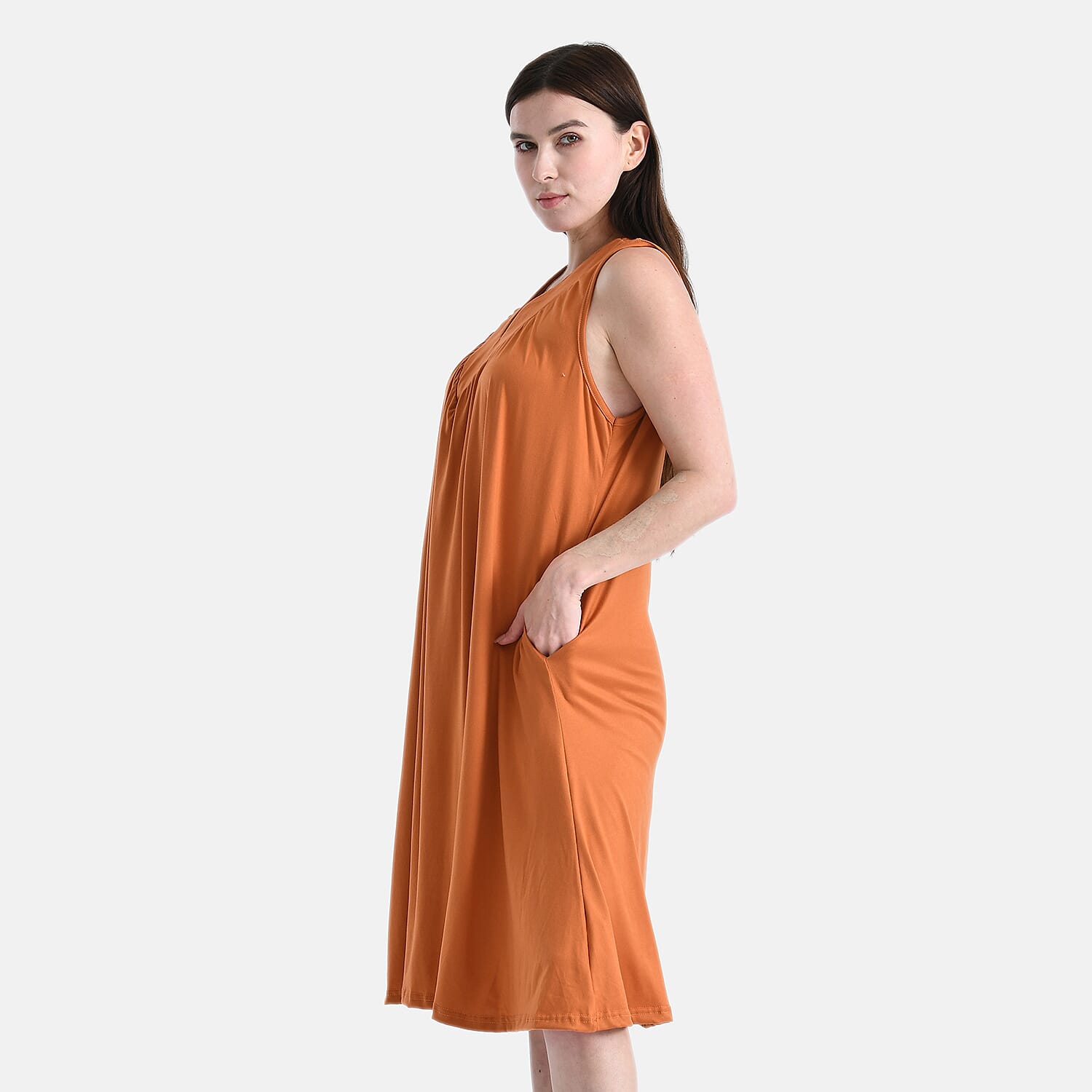 TAMSY Cinnamon Knit Sleeveless Midi House Dress - One Size Fits Most