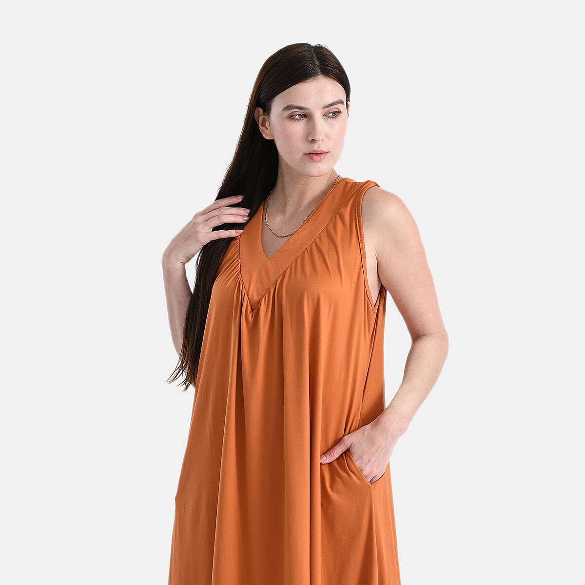 TAMSY Cinnamon Knit Sleeveless Midi House Dress - One Size Fits Most image number 4